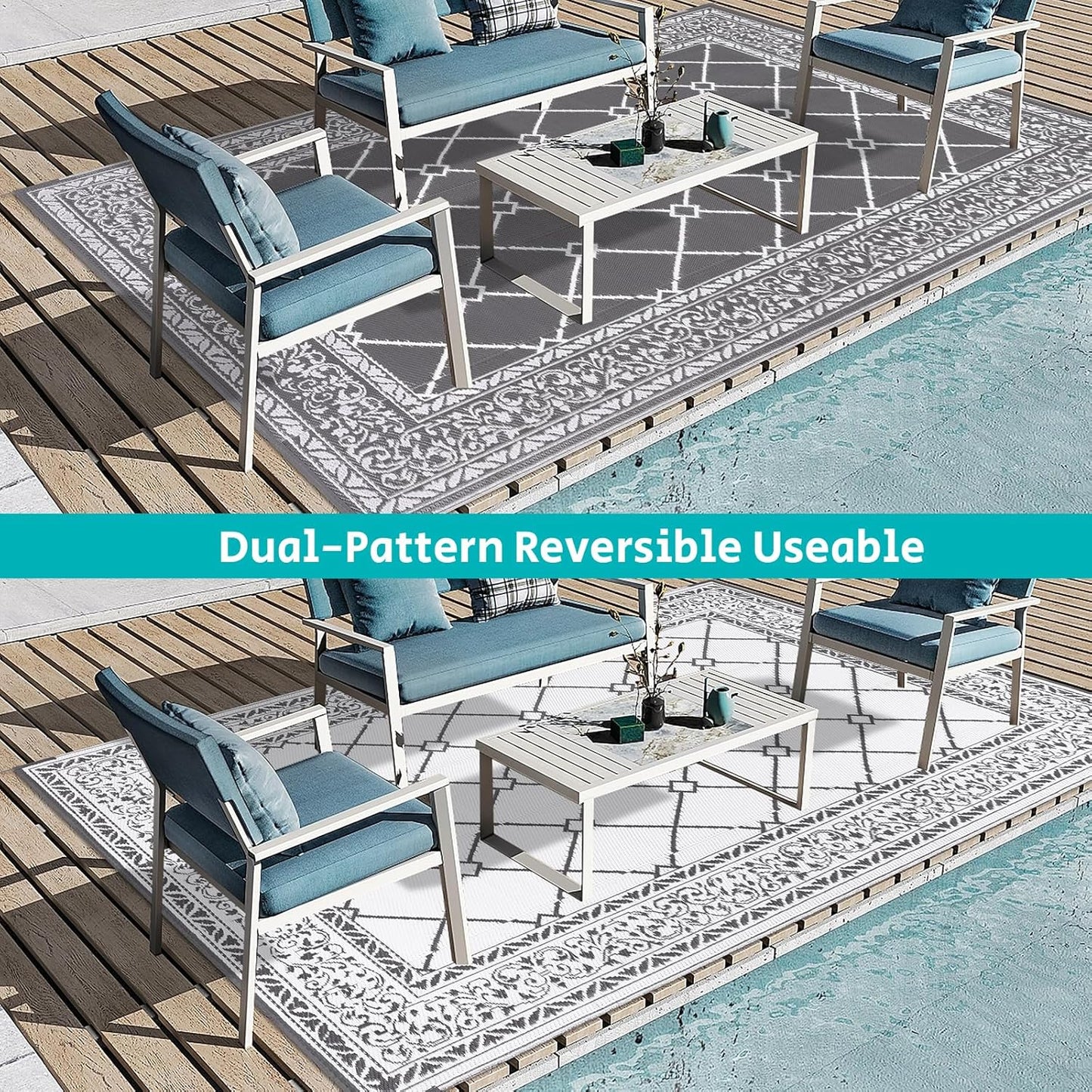 HEBE Outdoor Rug Waterproof 6x9, Reversible Plastic Straw Rug RV Camping Rug, Indoor Outdoor Patio Mat Clearance, Outside Carpet for Porch,Deck,Camper,Balcony,Backyard,Picnic