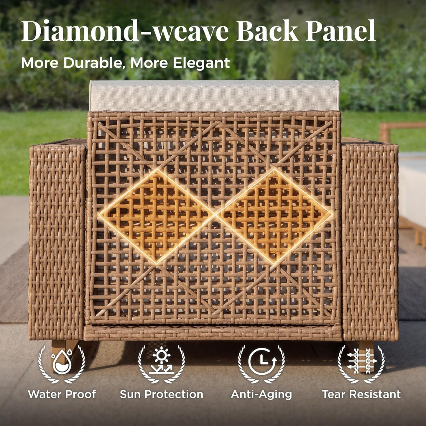 Outdoor Patio Furniture Set, 5 Piece Outdoor Rattan Wicker Sofa Couch, Conversation Set with 2 Single Sofa, 2 Armchairs and Coffee Table for Deck Backyard Lawn