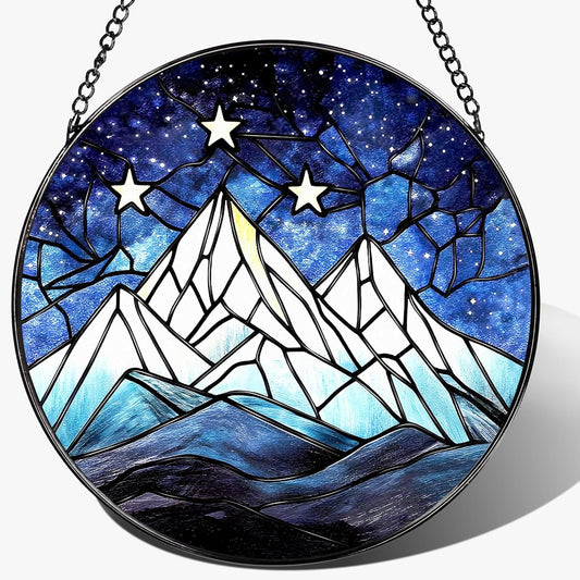 Stained Glass Window Hanging, Pauyadu 8 Inch Stained Glass Suncatcher Ornament, Night Court Window Decor, Suncatchers for Windows Hanging, Nature Lovers Gifts, Gifts for Friend, Lover