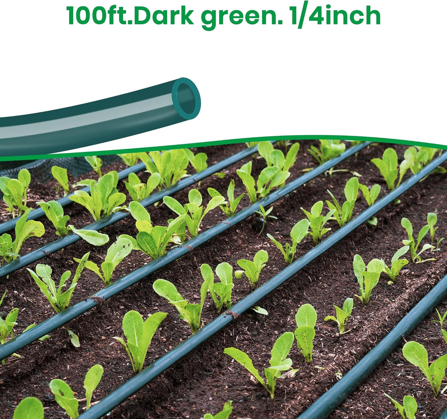 100FT 1/4 inch Drip Irrigation Tubing Blank Distribution Garden Watering Tube Line for DIY Quick-Connect Drip Irrigation Parts and Drip Systems, Green