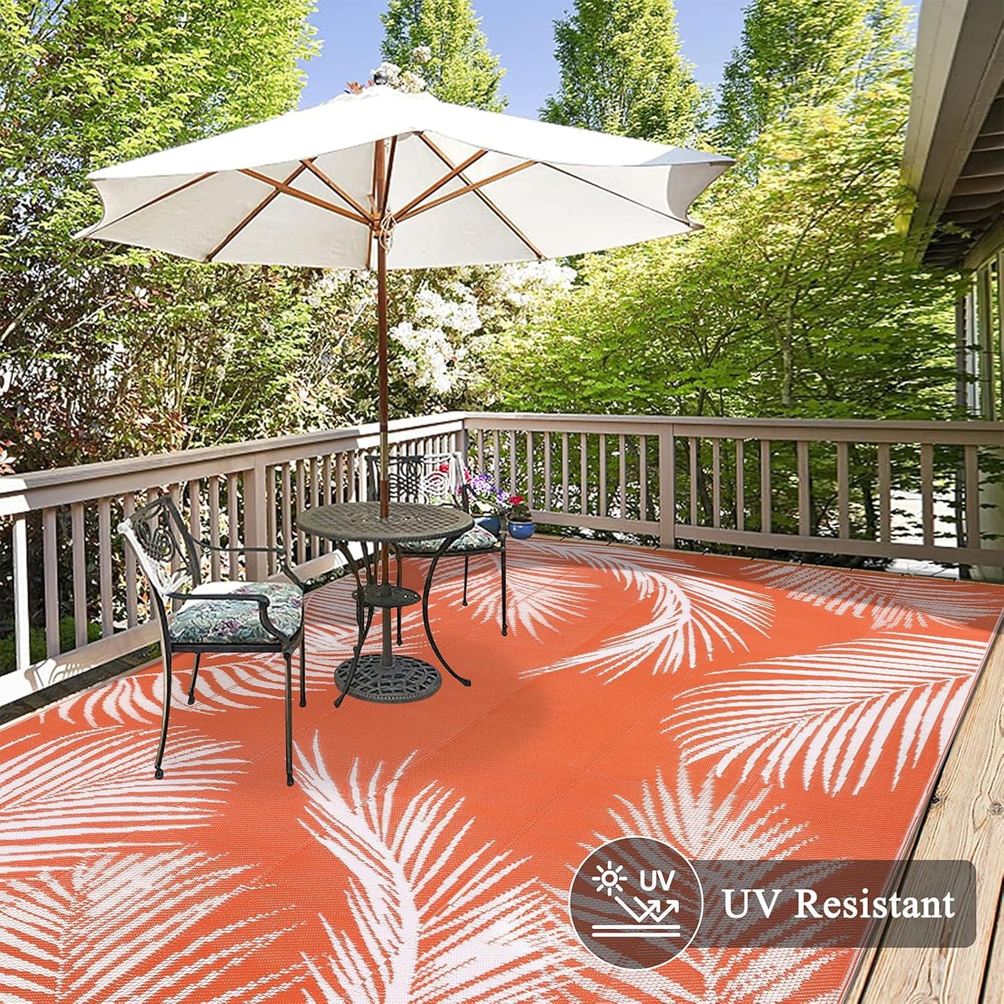 Pauwer Waterproof Outdoor Rug 6x9, Reversible Plastic Straw Patio Camping Rug, Indoor Outdoor RV Mat Carpet for Deck, Camper, Porch, Balcony, Backyard, Picnic, Leaf Orange