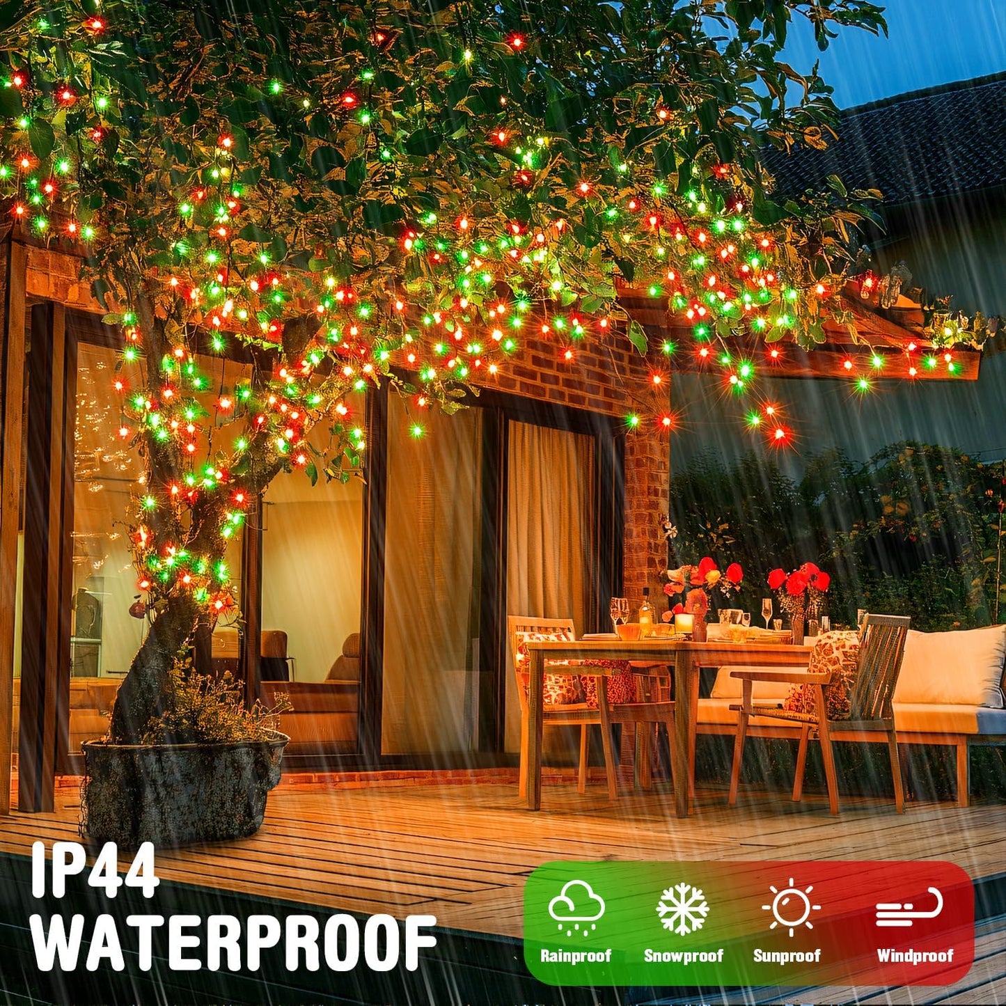 JMEXSUSS Connectable Red and Green Christmas Lights, 8 Modes 100 LED Twinkle String Lights Indoor, Clear Wire Plug-in String Lights Outdoor Waterproof