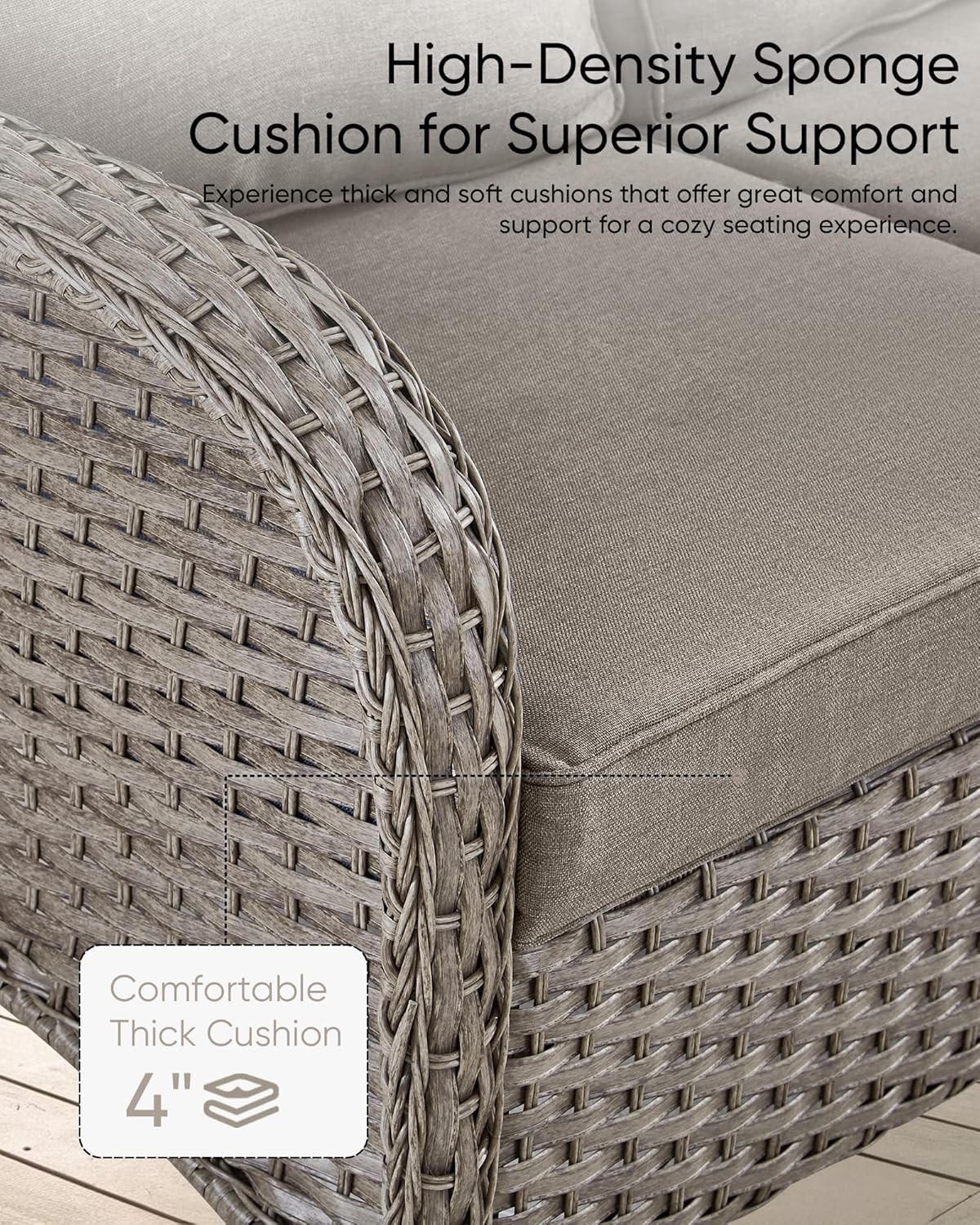 HUMMUH Wicker Patio Furniture Set-All Weather Rattan Patio Sofa Set with Swivel Rocker Chairs Outdoor Conversation Set for Deck Lawn Porch Balcony Poolside-Grey/Grey