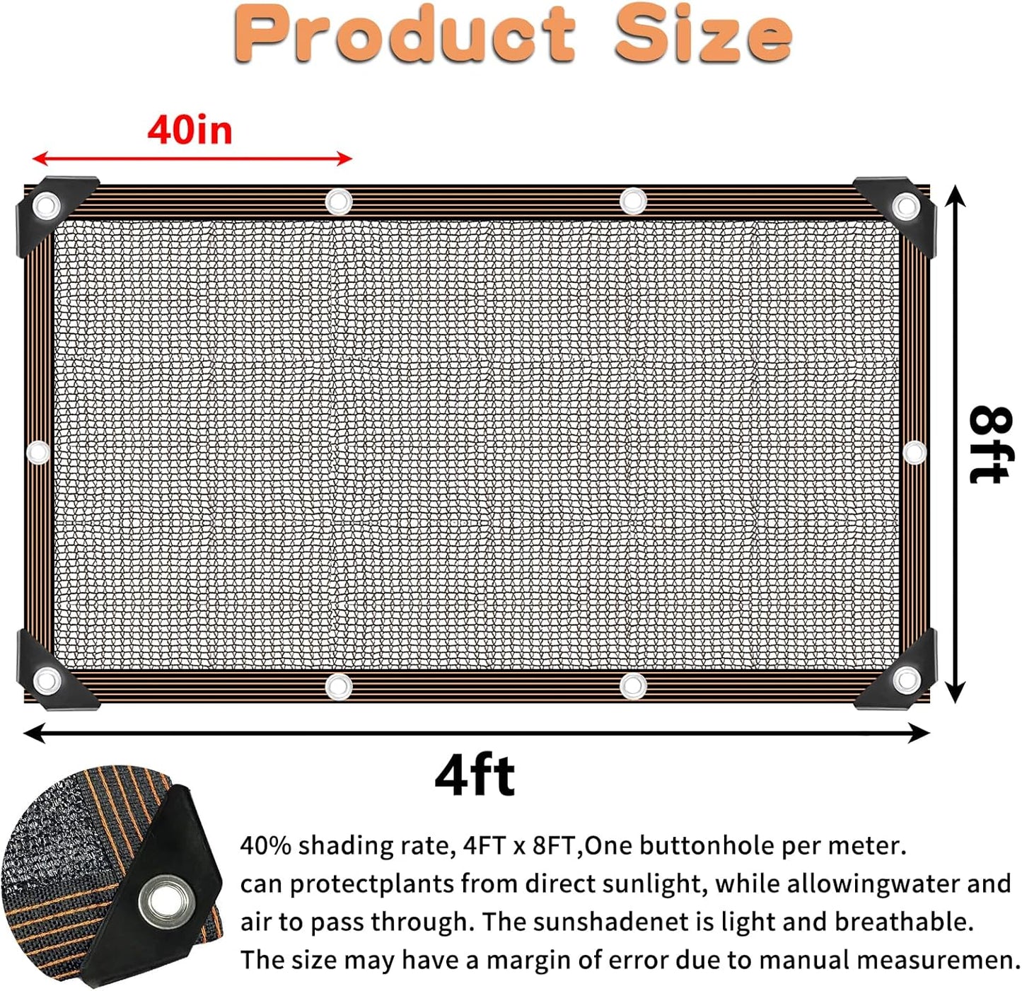 QLOFEI Shade Cloth for Patio, 40-50% Sunblock Mesh Tarp Shade Cloth with Grommets, Anti-UV Shade Neting Cover for Garden Kennel Chicken Coop Pergola Greenhouse Plants Cover, 4x8 FT