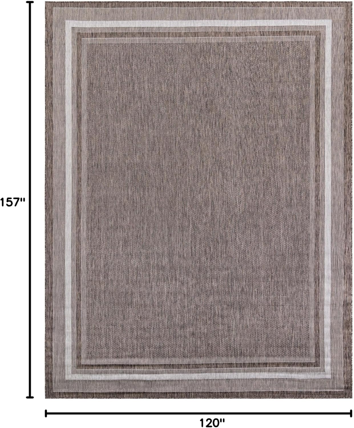 Unique Loom Outdoor Border Collection Area Rug - Soft Border (10' x 13' 1" Rectangle Brown/Ivory)