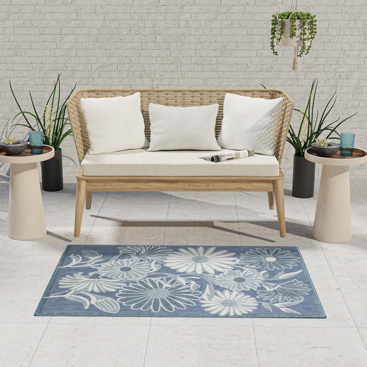 Nourison Aloha Blue 2'8" x 4' Area Rug - Easy Clean, Non Shedding, Bed Room, Living Room, Dining Room, Kitchen (3' x 4')