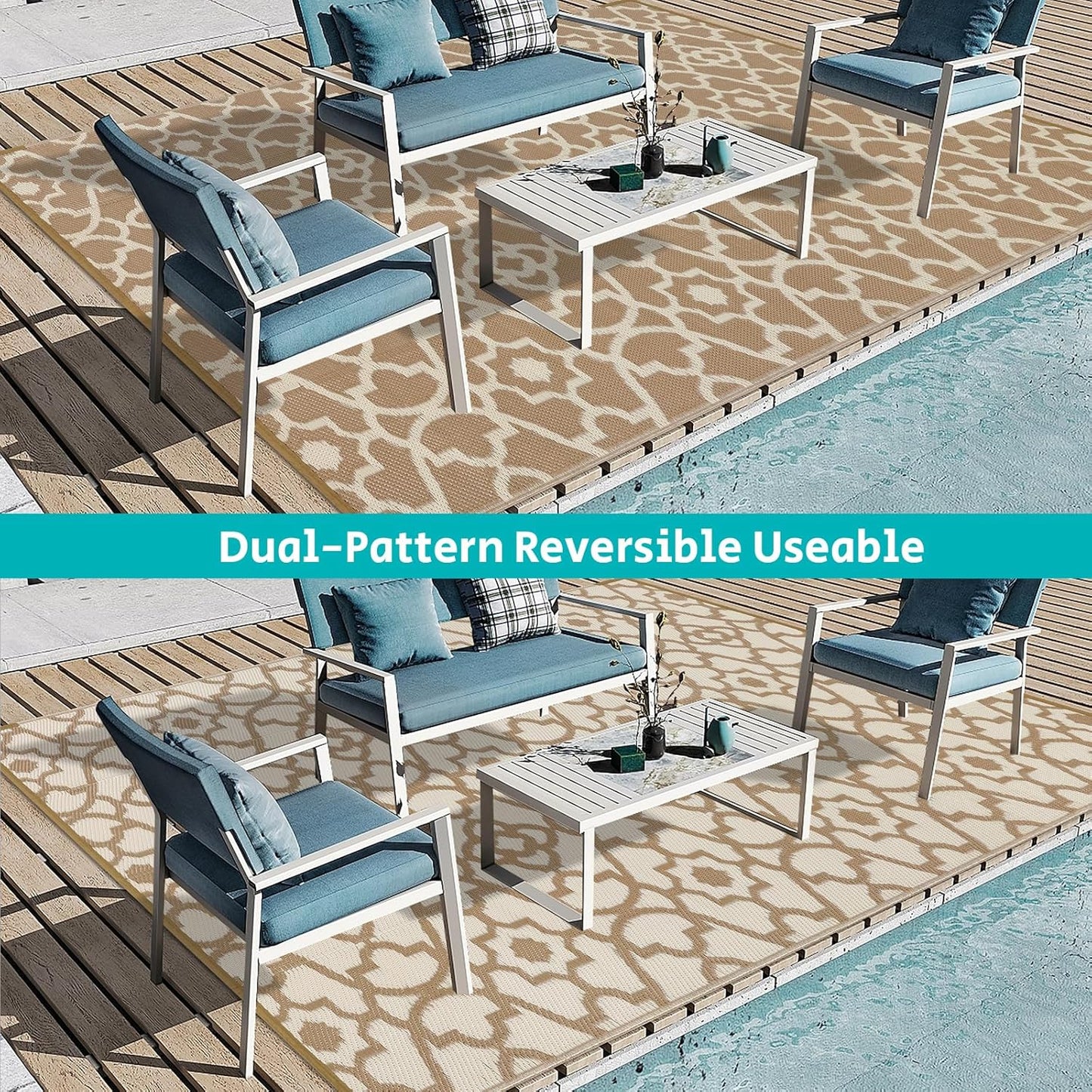 HEBE Outdoor Rug Waterproof 9x12, Plastic Straw Rug Camping Rug, Reversible Outdoor Patio Rugs RV Mat Clearance, Indoor Outside Floor Carpet for Porch,Deck,Camper,Balcony,Backyard