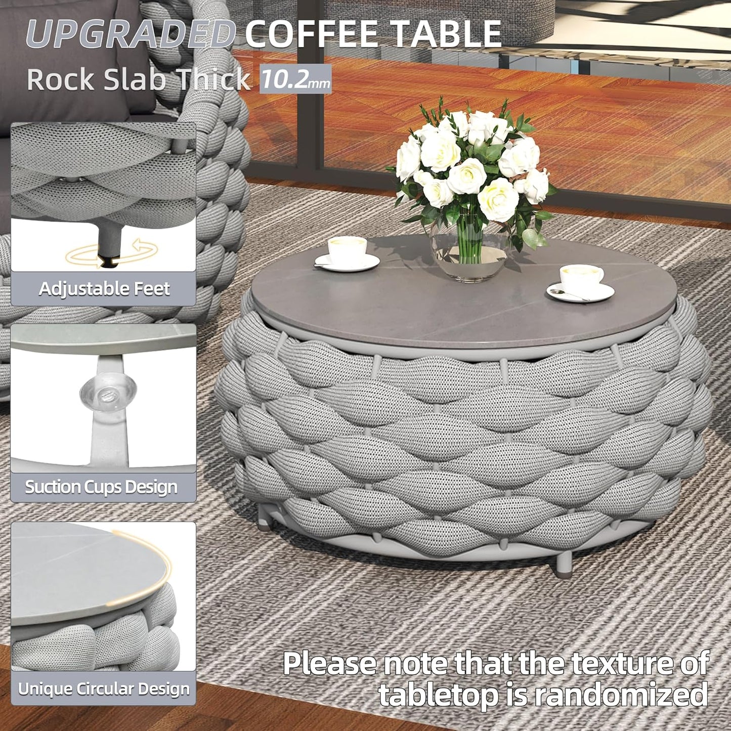 6-Piece Aluminum Patio Furniture Set, Modern Outdoor Conversation Set Sectional Sofa with Water Repellent Thick Cushions and Coffee Table for Balcony, Garden