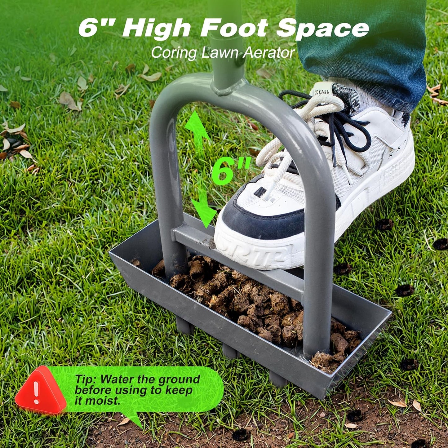 Walensee Lawn Aerator Coring Tool with Soil Core Storage Tray, 38.2" Manual Yard Plug Aerator with 3 Tines, Grass Aeration Gardening Tool with Cleaning Tool for Lawn Care and Compacted Soil