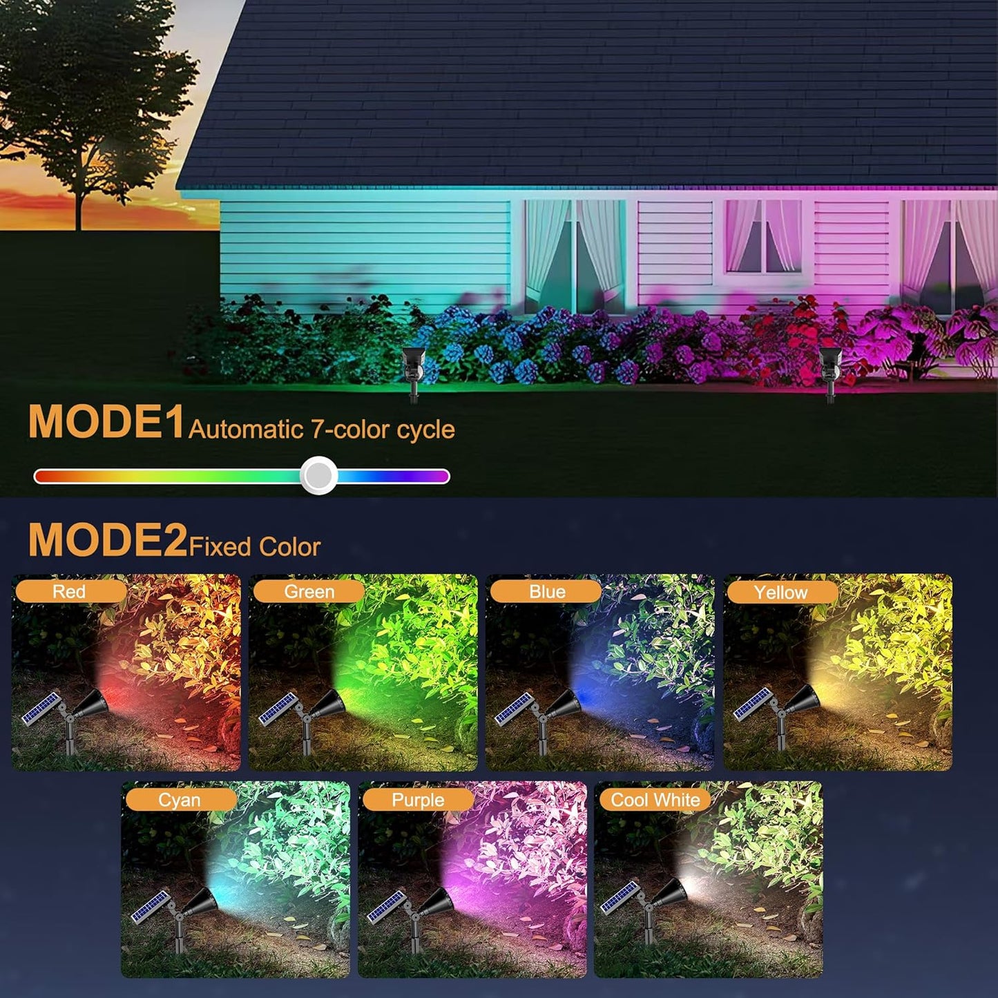 Solar Color Changing Lights, 2 Modes Solar Spotlights Outdoor Waterproof, Adjustable Outdoor Lights for Outside Yard Garden Landscape Pathway Tree Decorations- 4 Pack (Multicolor)