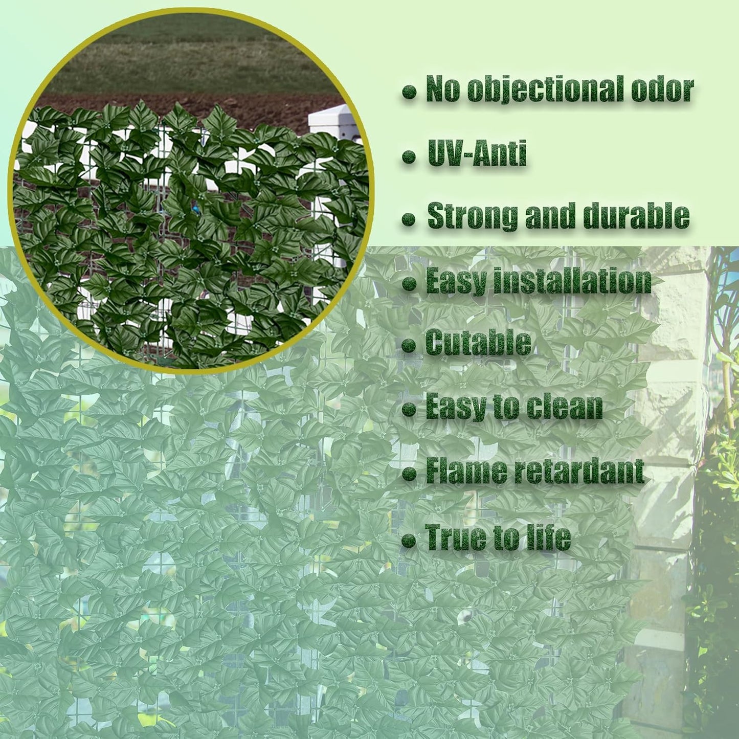 Artificial Ivy Privacy Fence Screen, 128 "x 48" (43 Sqft) Anti-Ultraviolet Artificial Hedge Grass Wall, Used for Indoor and Outdoor Green Background, Garden Greening Decoration