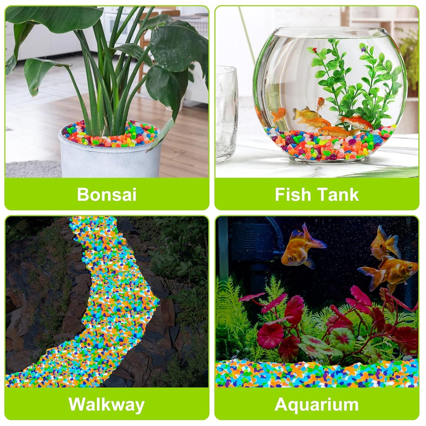 4000pcs 5-8mm Colorful Glowing Pebbles Glow Pebbles Aquarium Rocks Glow in The Dark Decorative Stones for Walkways Driveway Yard Grass Fish Tank Plant Pots