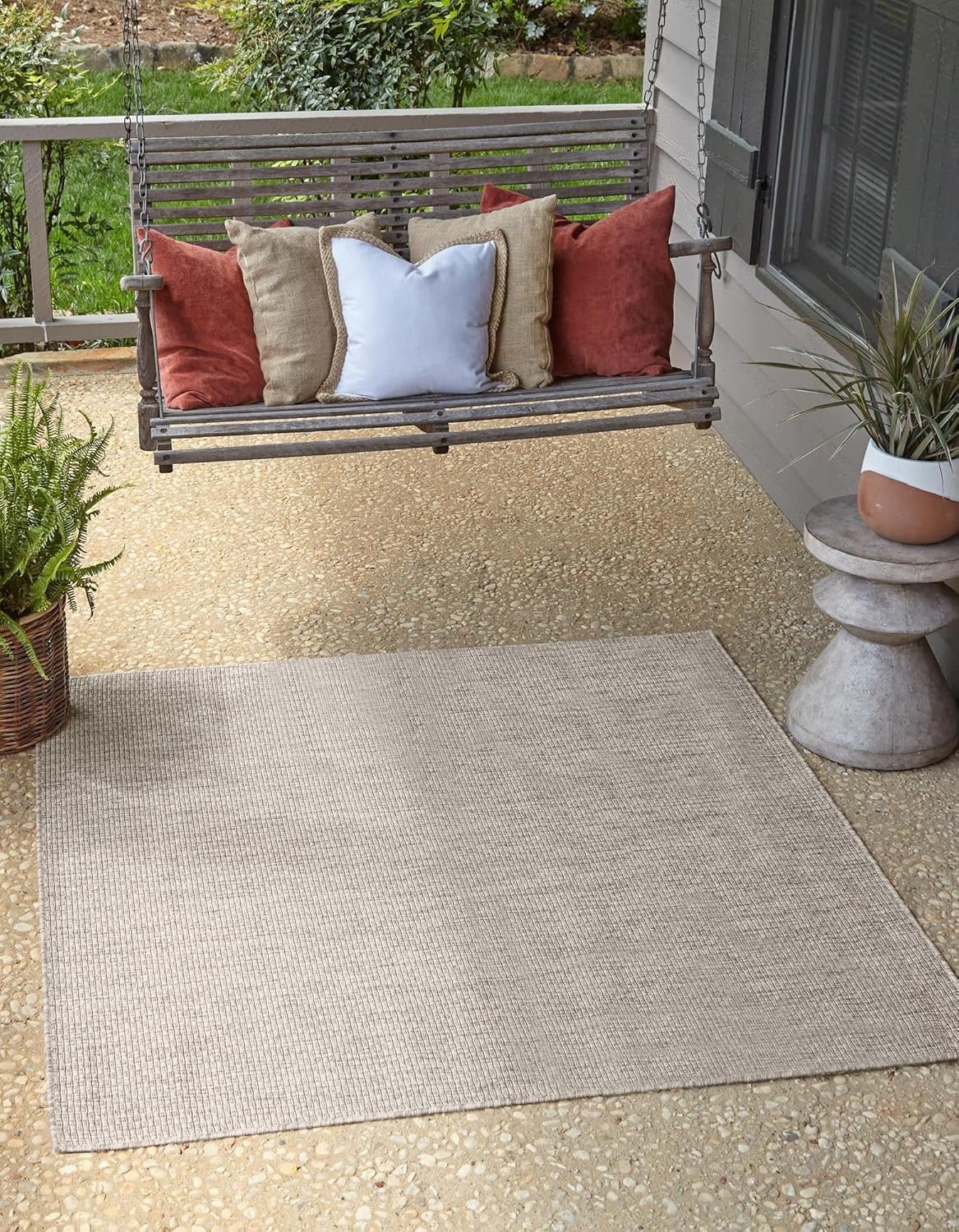 Unique Loom Collection Casual Transitional Solid Heathered Indoor/Outdoor Flatweave Area Rug (13' Square, Light Gray/Ivory)
