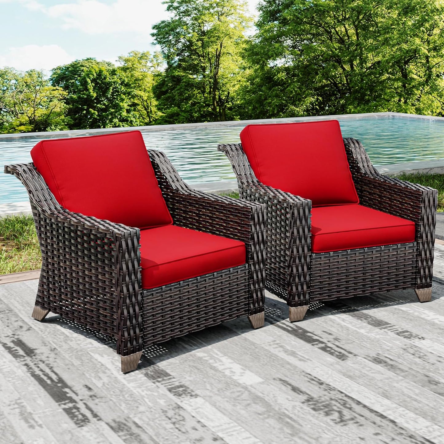 Joyside Wicker Patio Chairs Set of 2, Outdoor Rattan Furniture with Wide Armrest and Thick Cushions, Upgraded Large Size for Backyard, Garden, Poolside