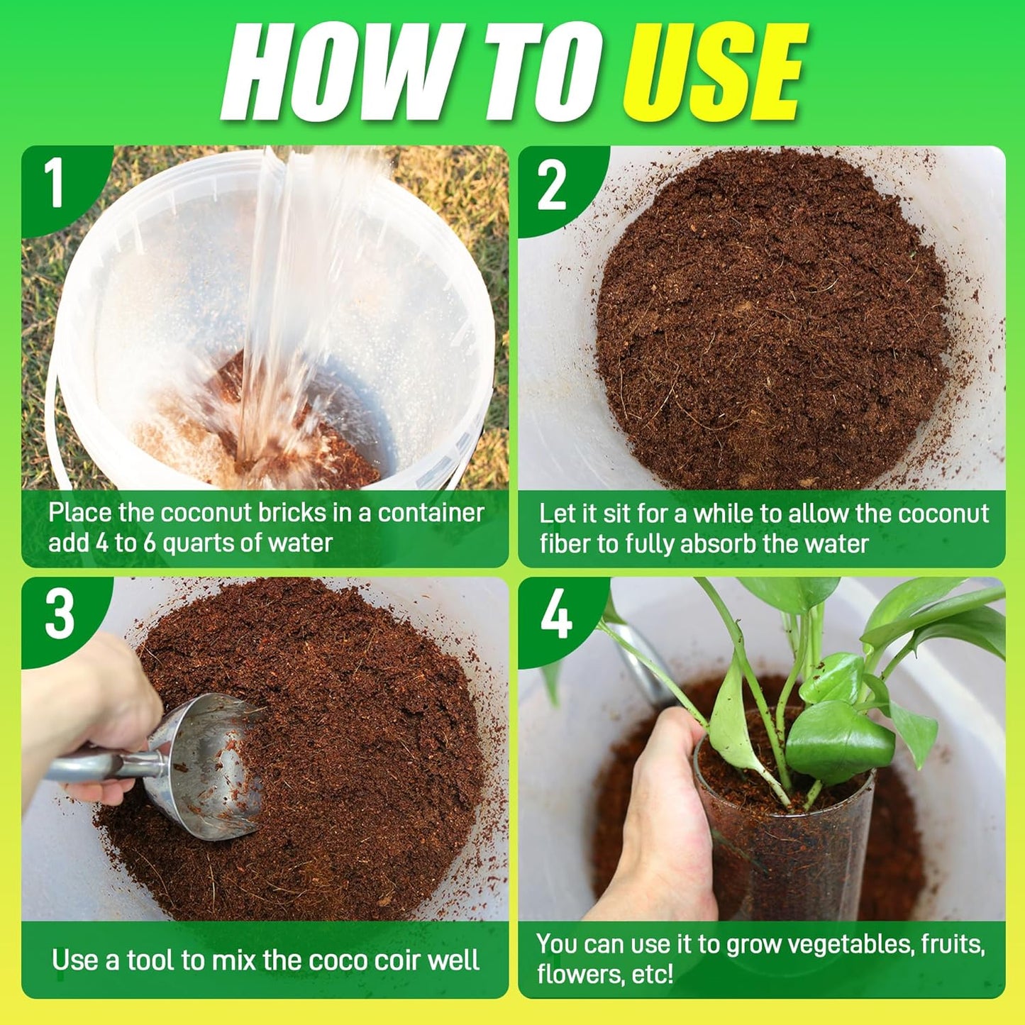 Coco Coir Brick for Plants-6 Pack Premium Coconut Bricks, 100% Organic Peat Moss, Fiber Coconut Husk for Planting, Gardening, Potting Soil Substrate