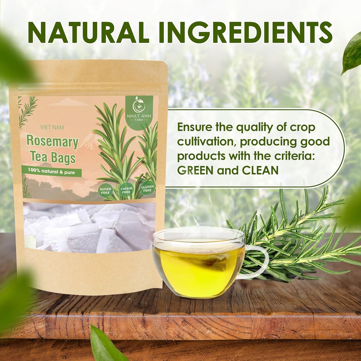 NHAT ANH FARM Premium Rosemary Tea Bags, 40 Count, 100% Natural Dried Rosemary Leaves, Naturally Sweet Herbal Tea, Sugar-Free, Caffeine-Free, No Additives