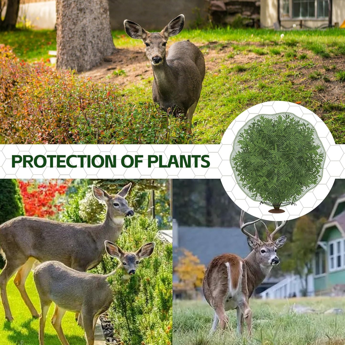 codree 2 Pcs Deer Netting for Shrubs- 7.8 x 7.8 Ft Deer Plant Netting Cover- Reusable Garden Plants Mesh Netting to Protect Undershrub Plant from Deer, Birds and Other Animals