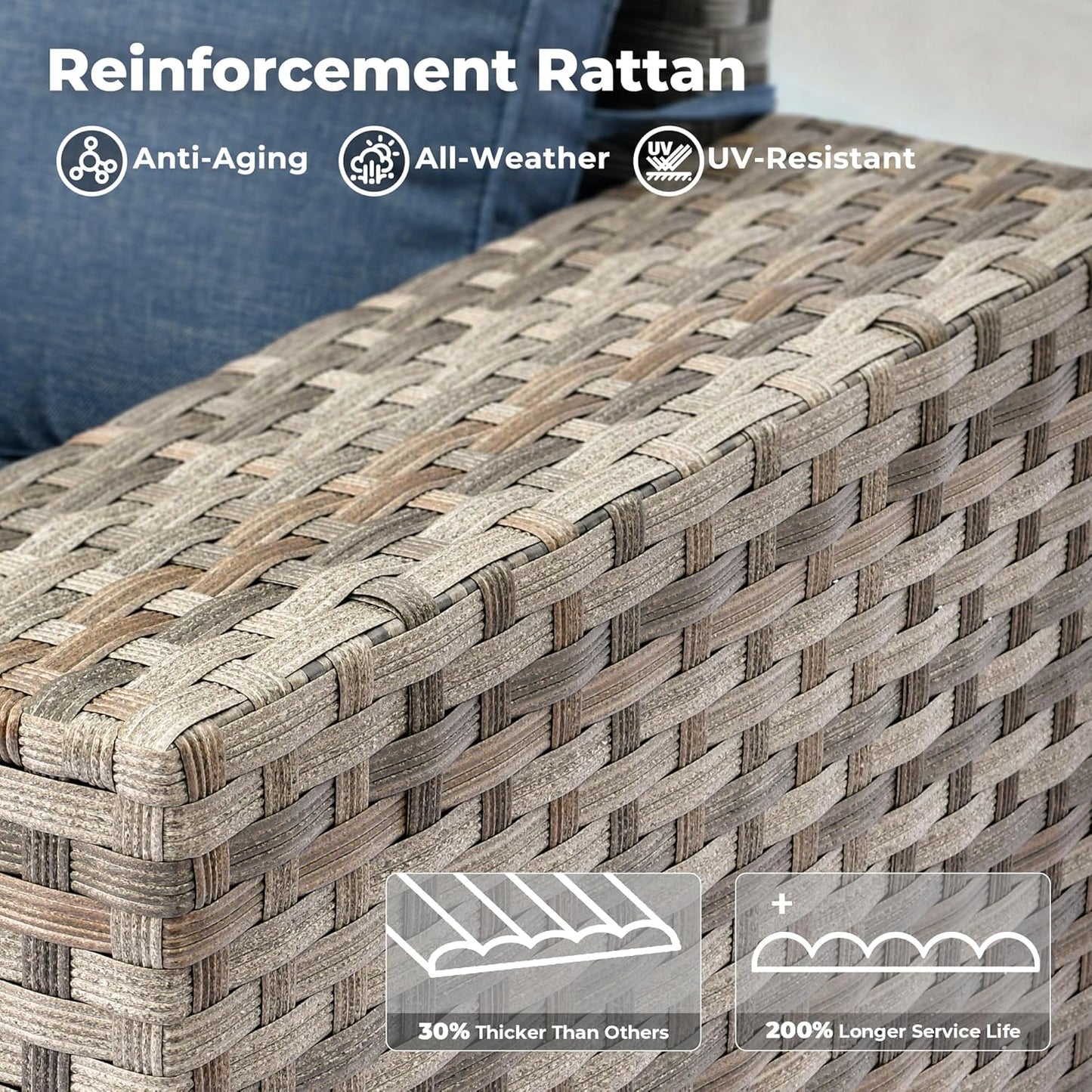 ovios 6 Pieces Patio Furniture Set, Outdoor Wicker Sectional Sofa with Glass Table Comfy Cushions, Modern Modular Deep Seat Couch Rattan Conversation Set, Denim Blue