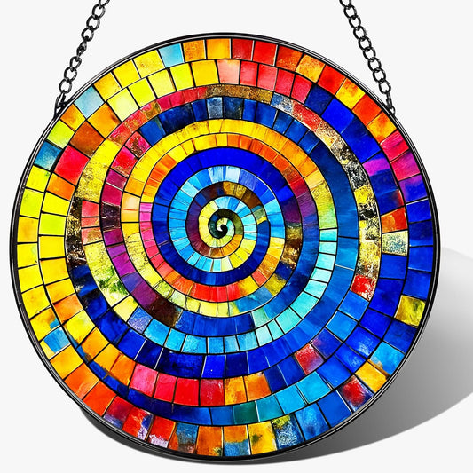 Stained Glass Window Hanging, Pauyadu 8 Inch Rainbow Spiral Stained Glass Suncatcher, Suncatchers for Windows Hanging, Window Decor, Gifts for Art Lovers, Idea Gifts for Women, Friend, Lover