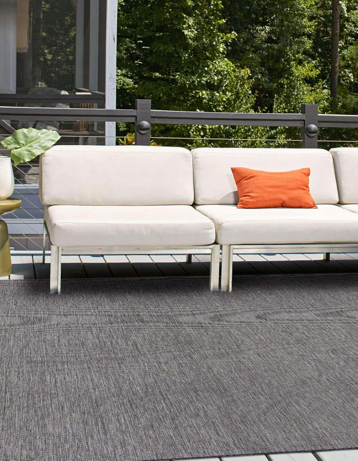 Unique Loom Outdoor Solid Collection Area Rug (7' 10" Square Black/Ivory)