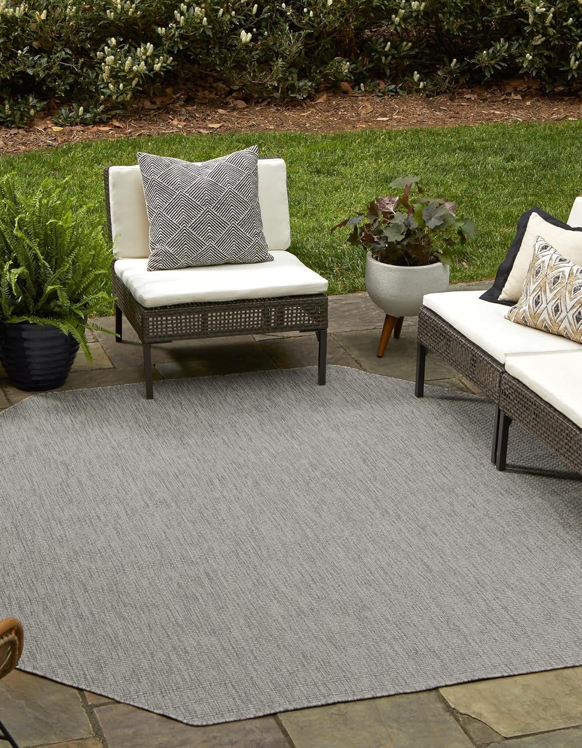 Unique Loom Collection Casual Transitional Solid Heathered Indoor/Outdoor Flatweave Area Rug (5' 1" Octagon, Light Gray/Ivory)