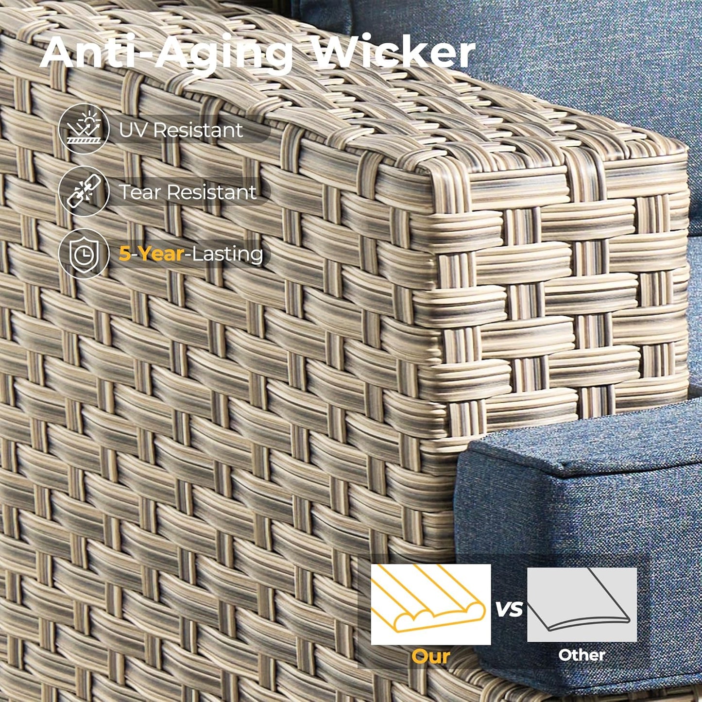 HOOOWOOO Outdoor Sectional Patio Furniture Set,8 Pieces Wicker Conversation Sets,Extra Deep Out Door Sofa Outside Furniture Couch with Swivel Chairs Ottoman,Denim Blue