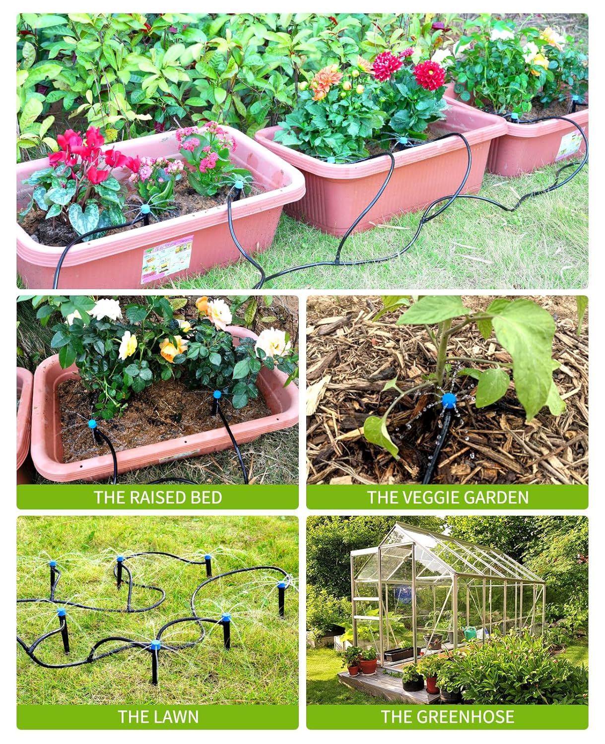 HIRALIY 50ft Drip Irrigation Kit Plant Watering System 8x5mm Blank Distribution Tubing DIY Automatic Irrigation Equipment Set for Garden Greenhouse Flower Bed Patio Lawn