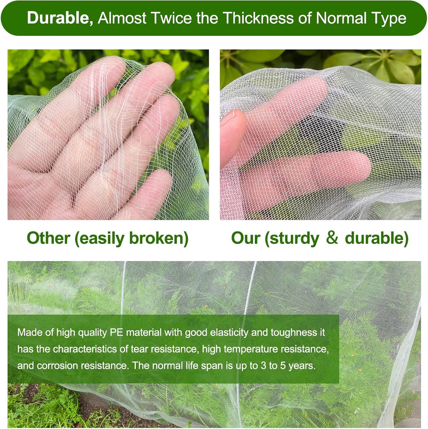 Garden Netting, Jevrench Durable Ultra Fine Garden Netting, Garden Plant Cover Row Cover Makes Plants, Vegetables, Fruits, and Flowers Grow Better (4ft x 10ft)