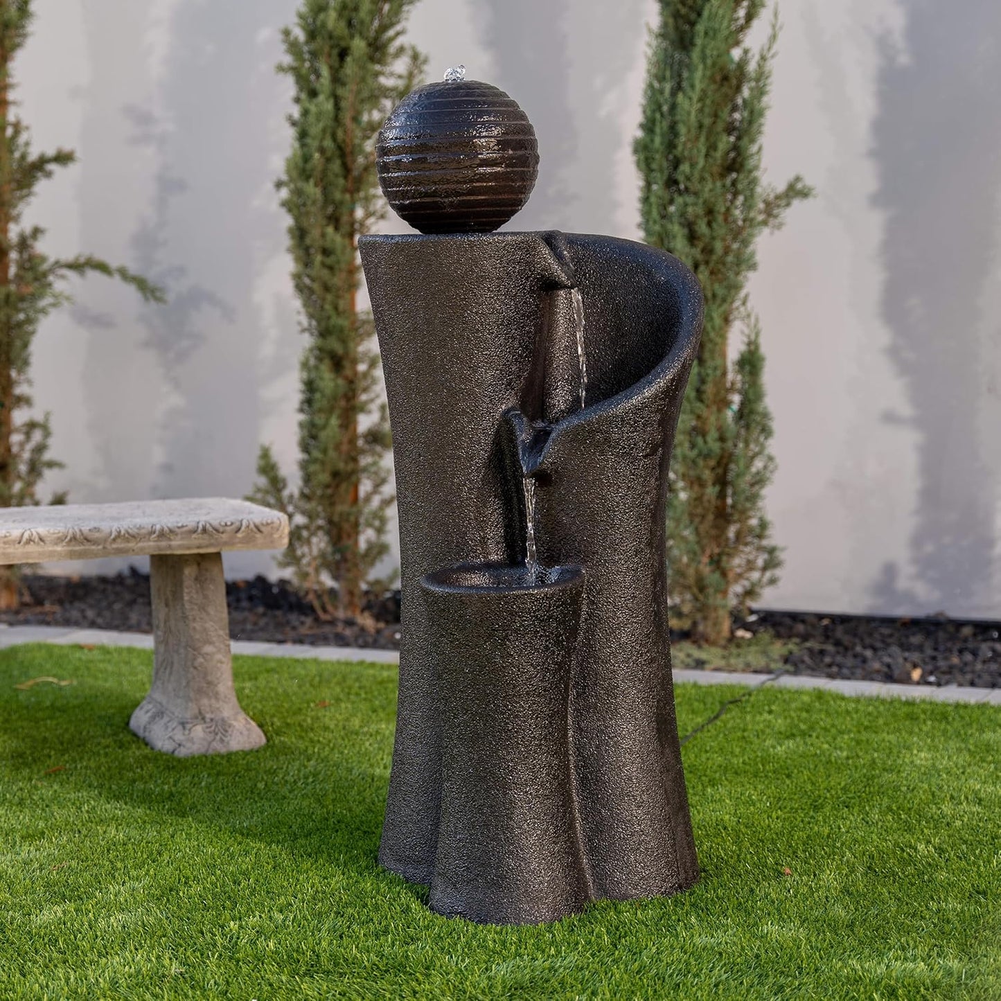 Xbrand 41" Modern Sphere Curve Cascading Fountain, Resin