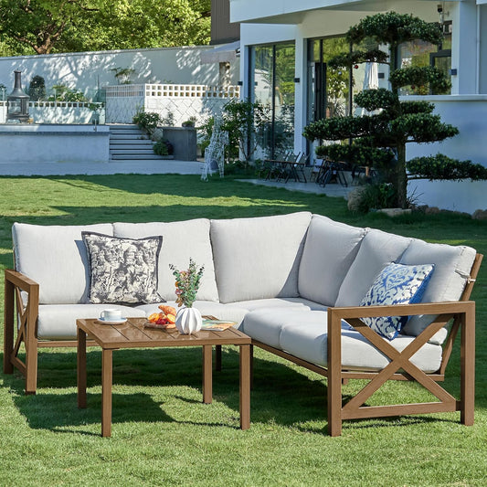 NATURAL EXPRESSIONS 6 Pieces Patio Furniture Sets,Sunbrella Outdoor Furniture Sets Patio L Shape Sectional Couch Sofa Patio Conversation Sets with 6.5" Grey Cushions,Hand-Paint Fauxwood Metal Frame