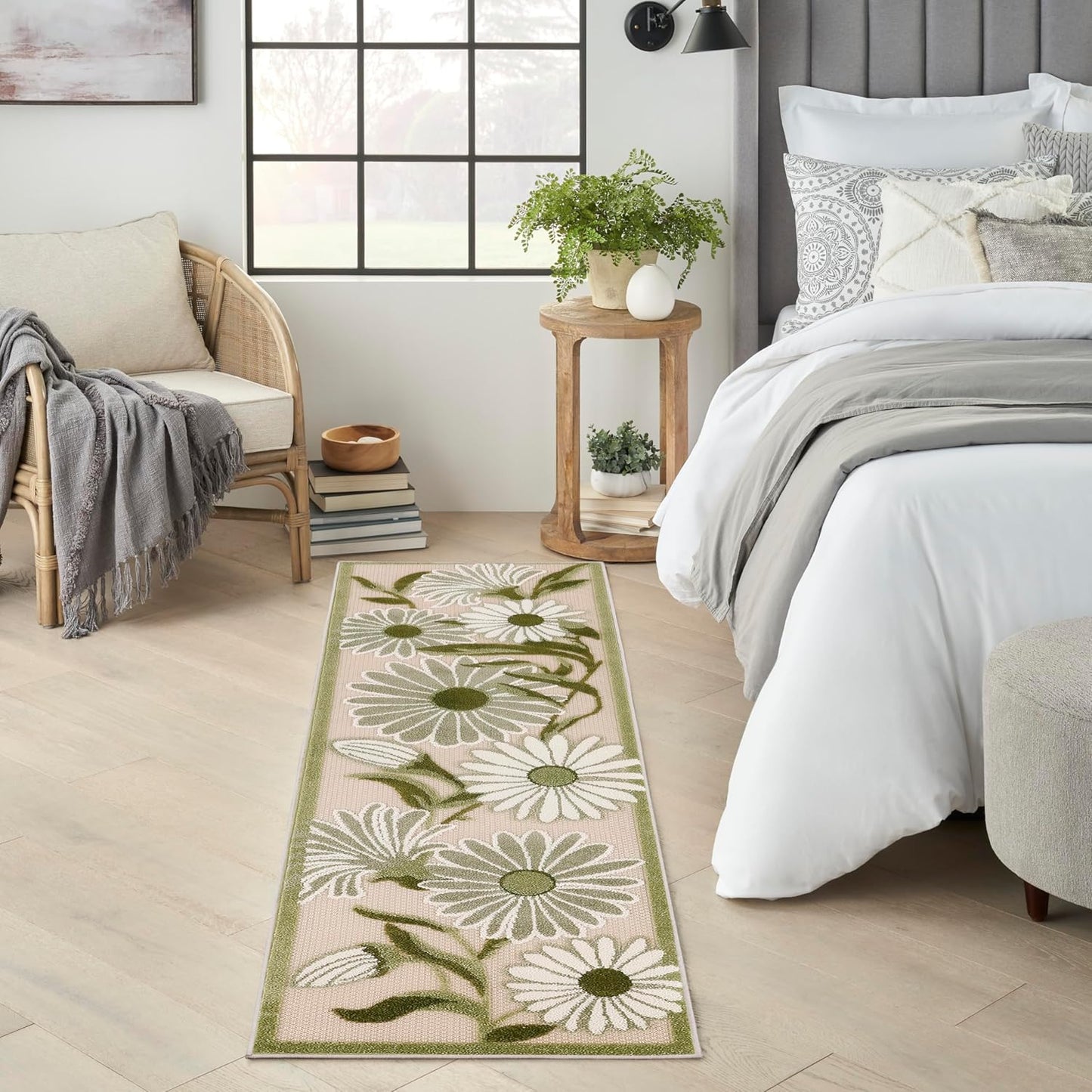 Nourison Home Aloha Indoor-Outdoor Ivory Green 2'3" x 8' Area Rug, Easy-Cleaning, Non Shedding, Bed Room, Living Room, Dining Room, Backyard, Patio, Deck (2x8)