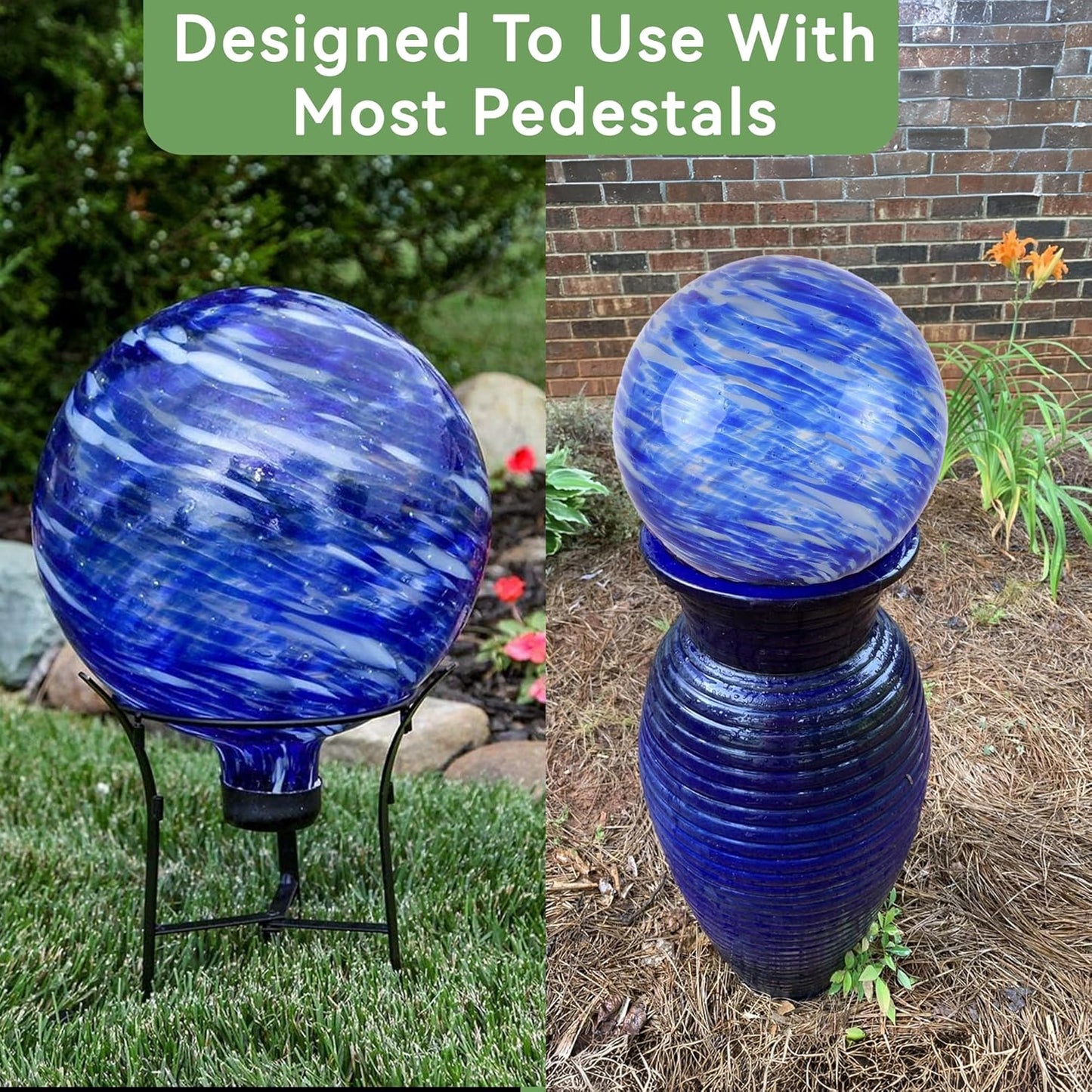 Lily's Home Glass Gazing Ball, A Colorful Addition to Any Garden or Home, Ideal As a Housewarming Gift. 10 Inch (Calming Water)