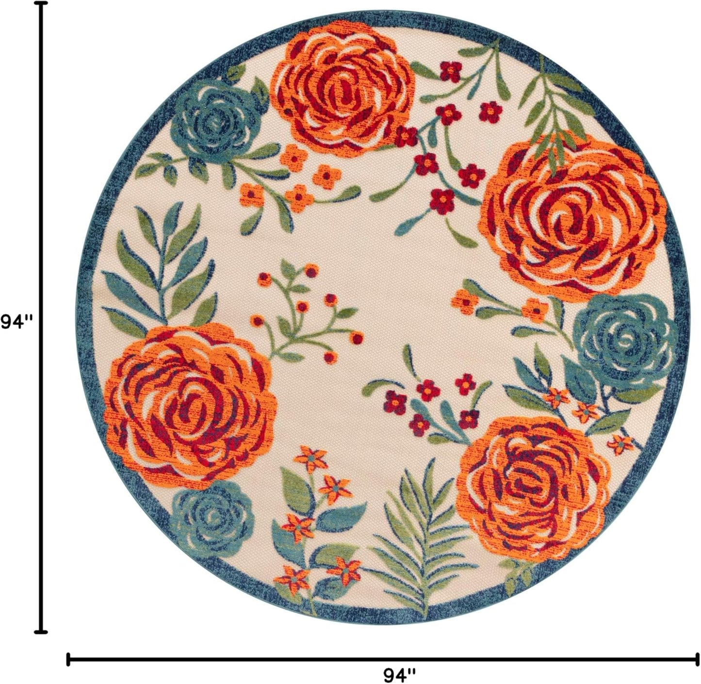 Nourison Home Aloha Indoor/Outdoor Ivory Multicolor 7'10" x Round Area Rug, Easy-Cleaning, Non Shedding, Bed Room, Living Room, Dining Room, Backyard, Deck, Patio (8 Round)