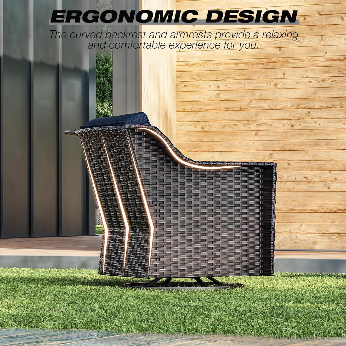 Joyside Wicker Patio Furniture Sets, 3 Pieces Upgraded Large Size Outdoor Furniture with 2 Patio Swivel Chairs and 1 Side Table, Thick Cushions, Wide Armrest