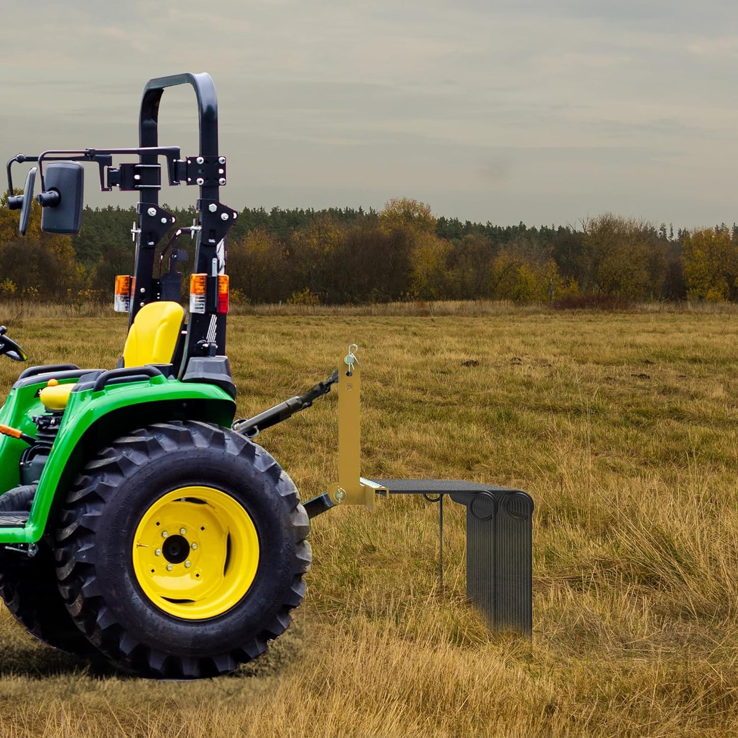 YITAMOTOR 72" Durable Powder Coated Steel Pine Straw Rake Steel Spring Landscape Rake Attaches to Cat-0 Cat-1,3 Point Hitch for Tractor, Yellow Black