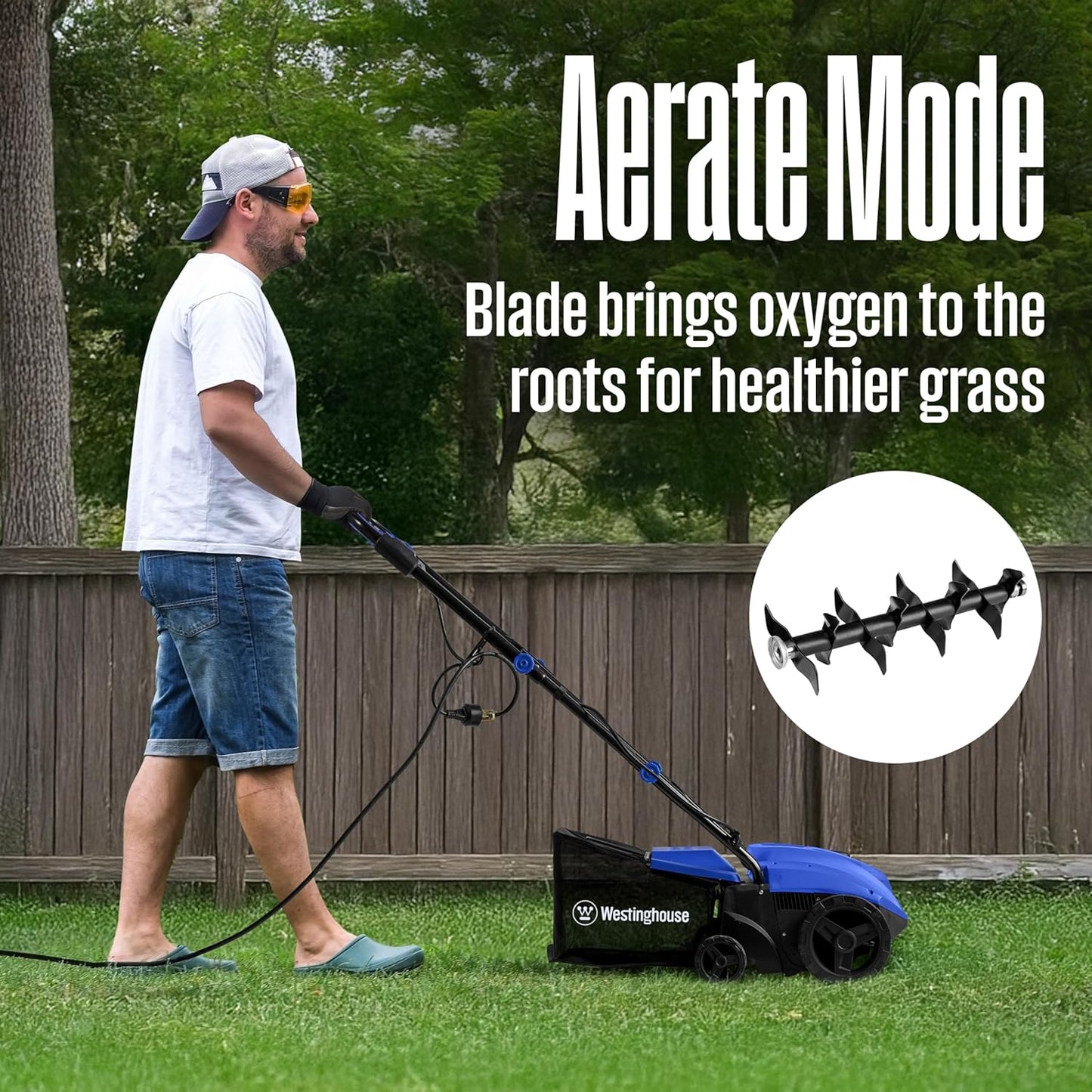 Westinghouse 13-Inch 12 Amp 2-in-1 Corded Electric Dethatcher and Aerator with 8 Gallon Thatch Collection Bag, 4-Position Depth Adjustment, Foldable Handle