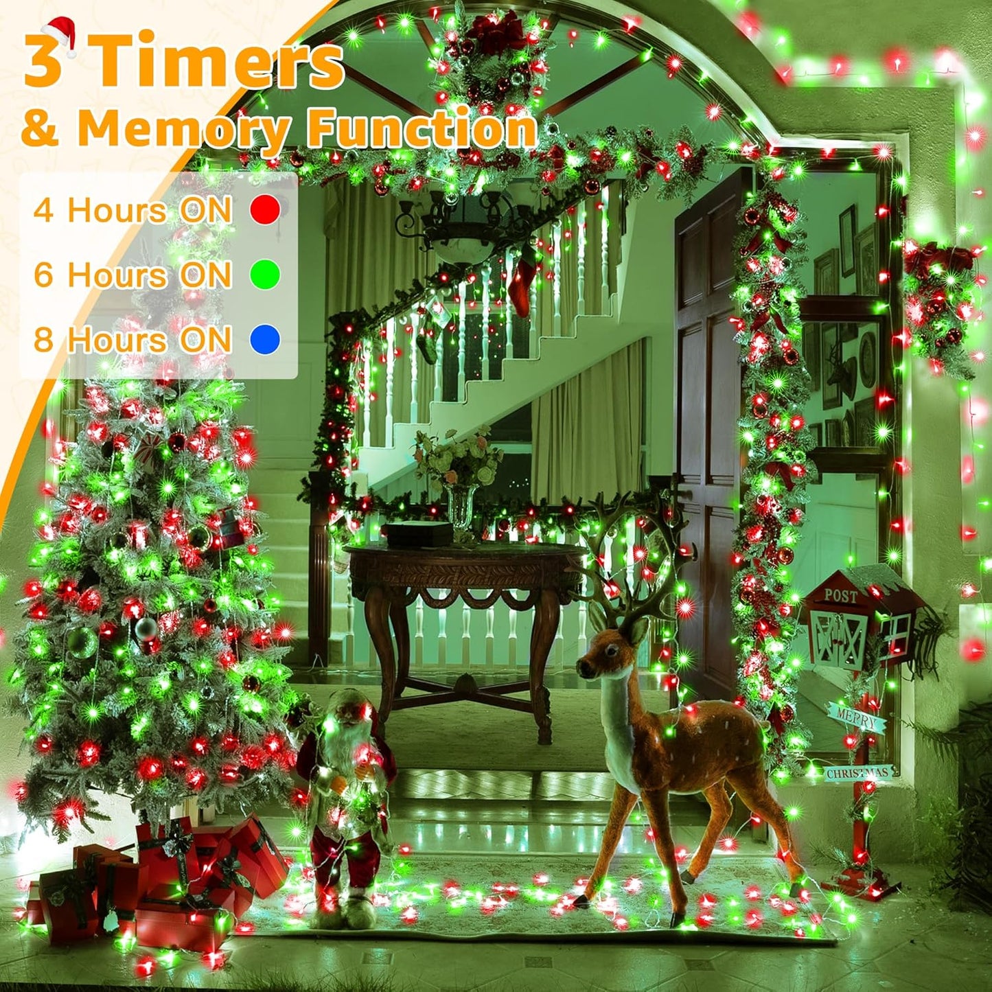 Ollny Christmas Lights Outdoor 800LED 262FT, Red and Green Plug in Fairy Lights with Remote, 8 Modes Waterproof Timers Dimmable LED String Lights for Indoor House Outside Bedroom Patio Balcony