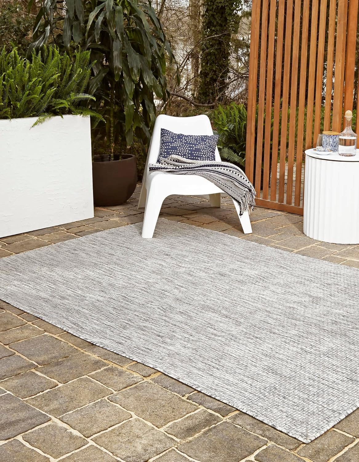 Unique Loom Collection Casual Transitional Solid Heathered Indoor/Outdoor Flatweave Area Rug (3' 3" x 5' 3" Rectangle, Light Gray/Ivory)
