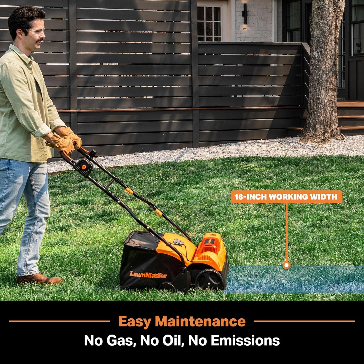 LawnMaster 48V MAX Brushless 16” Cordless Scarifier & Dethatcher with Removable Thatch Collection Bag Quick-Fold – CLGVB4816