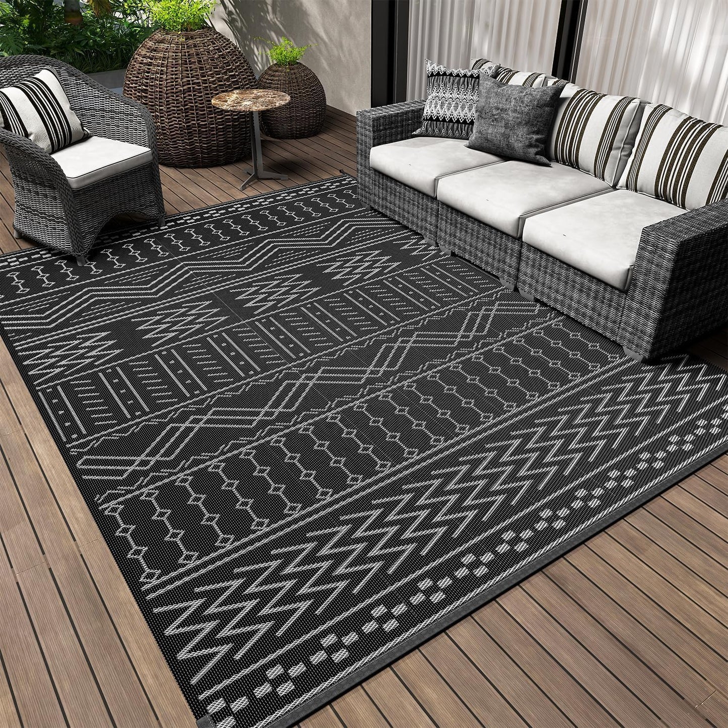COCOER Outdoor Rug Carpet Waterproof 9x12 ft Patio Rug Mat Indoor Outdoor Area Rug for RV Camping Picnic Reversible Lightweight Plastic Straw Outside Rug for Patio Decor Decoration