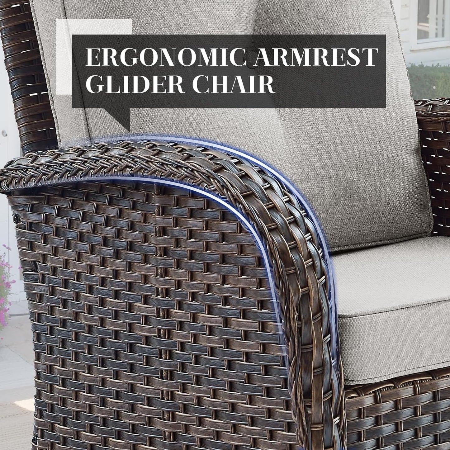 HUMMUH 7-Piece Patio Furniture Set with Fire Pit,Wicker Patio Sofa Set Outdoor Swivel Rocking Chairs with Ottomans for Backyard,Poolside,Deck