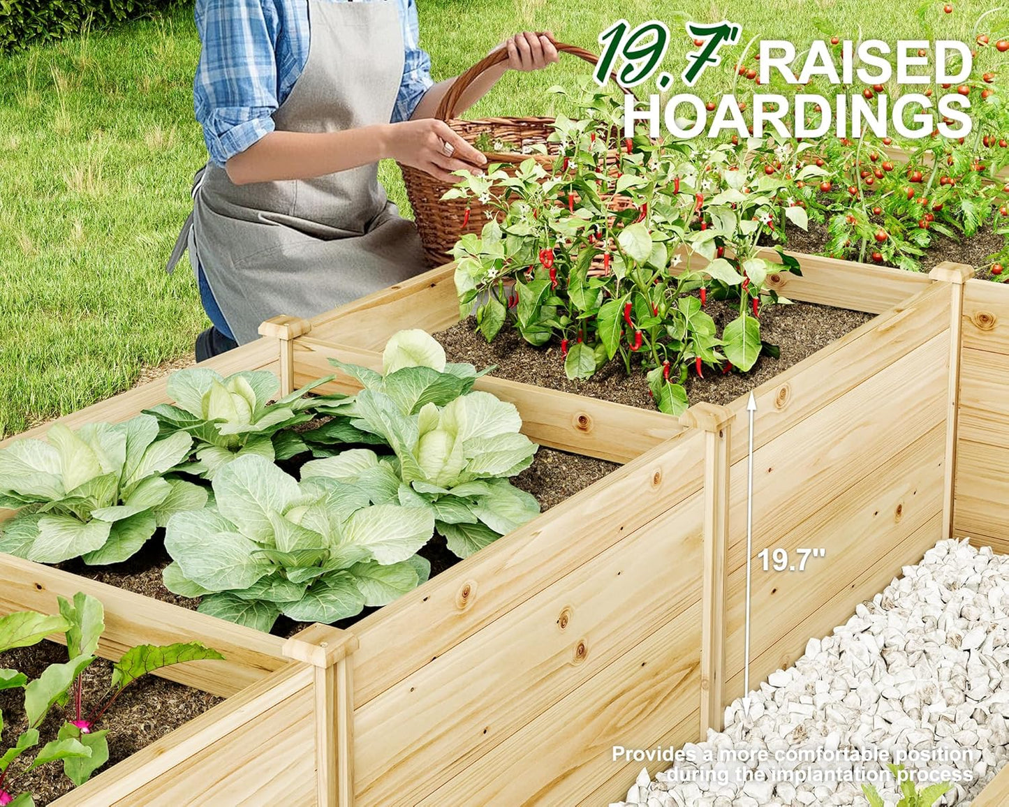 AMERLIFE U-Shaped Raised Garden Bed, 7.5Wx12Dx1.6H Outdoor Wooden Raised Garden Bed Planter with 19.6" Depth Planter Box