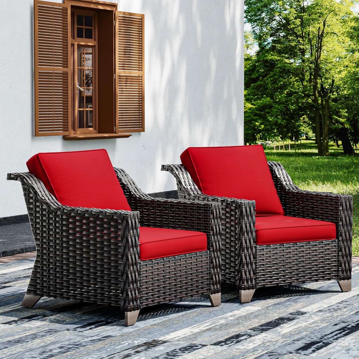 Joyside Wicker Patio Chairs Set of 2, Outdoor Rattan Furniture with Wide Armrest and Thick Cushions, Upgraded Large Size for Backyard, Garden, Poolside