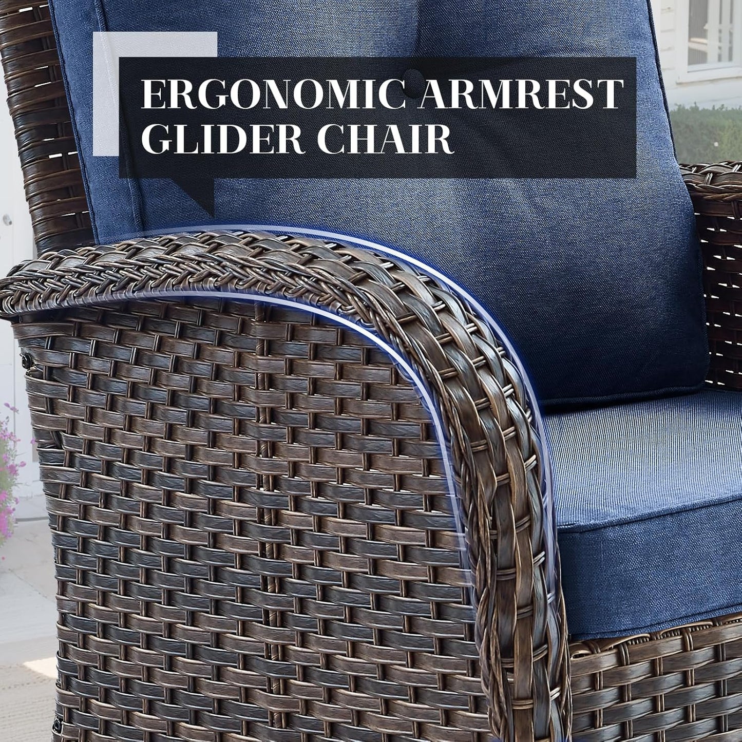 HUMMUH 7 Piece Patio Furniture Set with Fire Pit Table,Wicker Patio Swivel Rocker Outdoor Chairs 3-Seat Sofa for Porch,Poolside,Deck