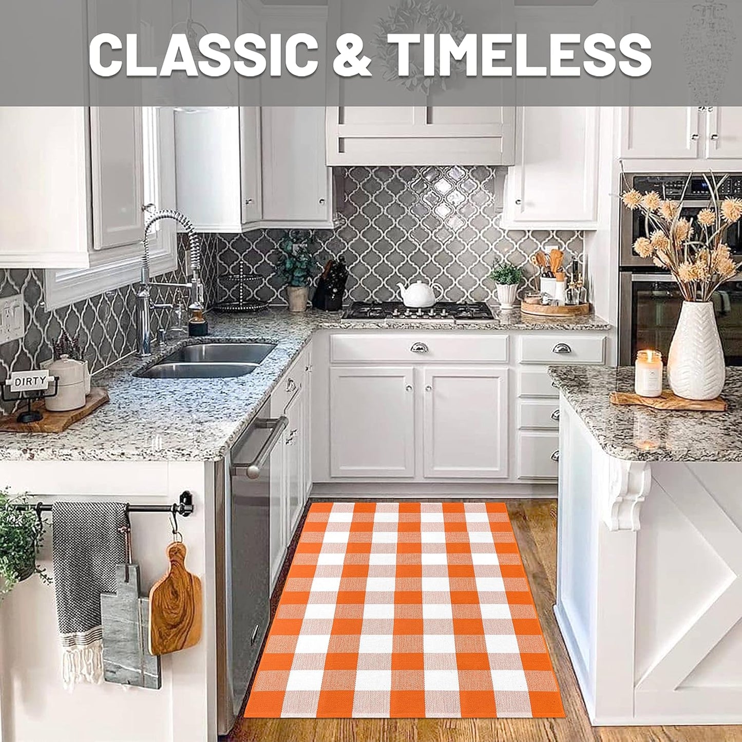 IOHOUZE Fall Buffalo Plaid Check Rug Outdoor Doormat 3x5 Ft Washable Woven Outdoor Indoor Welcome Mats for Front Door/Farmhouse/Entryway/Home Entrance Orange and White Outdoor Rug