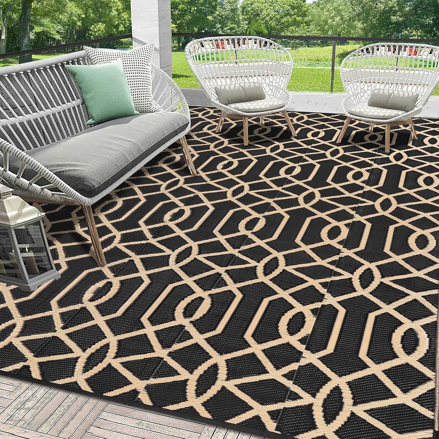 HEBE Outdoor Rug Waterproof 9x12, Reversible Plastic Straw Rug RV Camping Rug, Indoor Outdoor Patio Mat Clearance, Outside Carpet for Porch,Deck,Camper,Balcony,Backyard,Picnic