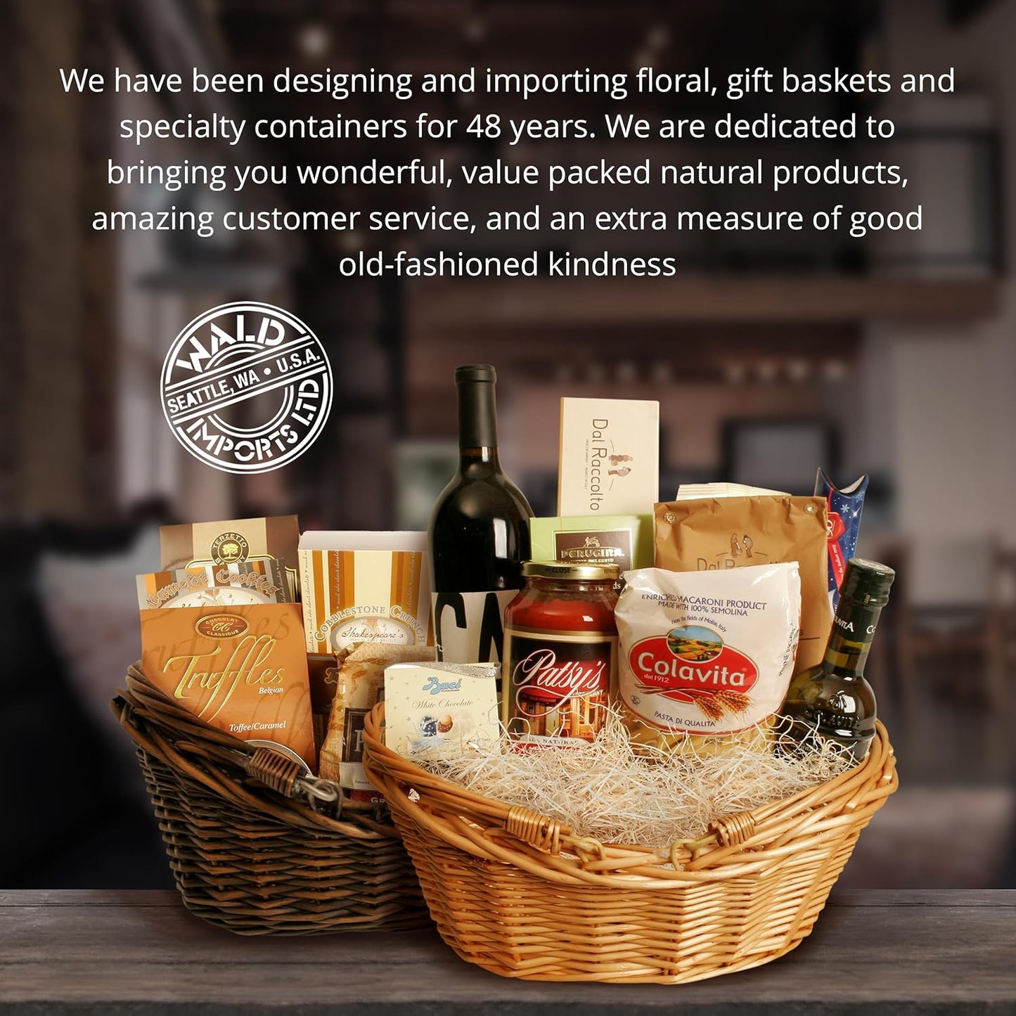 Wald Imports - Large Dark Brown Hand Woven Wicker Basket for Storage with Handles - Woven Basket - Wicker Baskets for Picnics, Easter, Organizing, and More (20 x 7.5 inches)