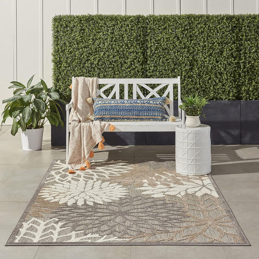 Nourison Aloha Indoor/Outdoor Area Rug 3' 6" x 5' 6", Natural, Rectangular Tropical Botanical Easy-Cleaning Non Shedding Bed Room Living Room Dining Room Deck Backyard Patio