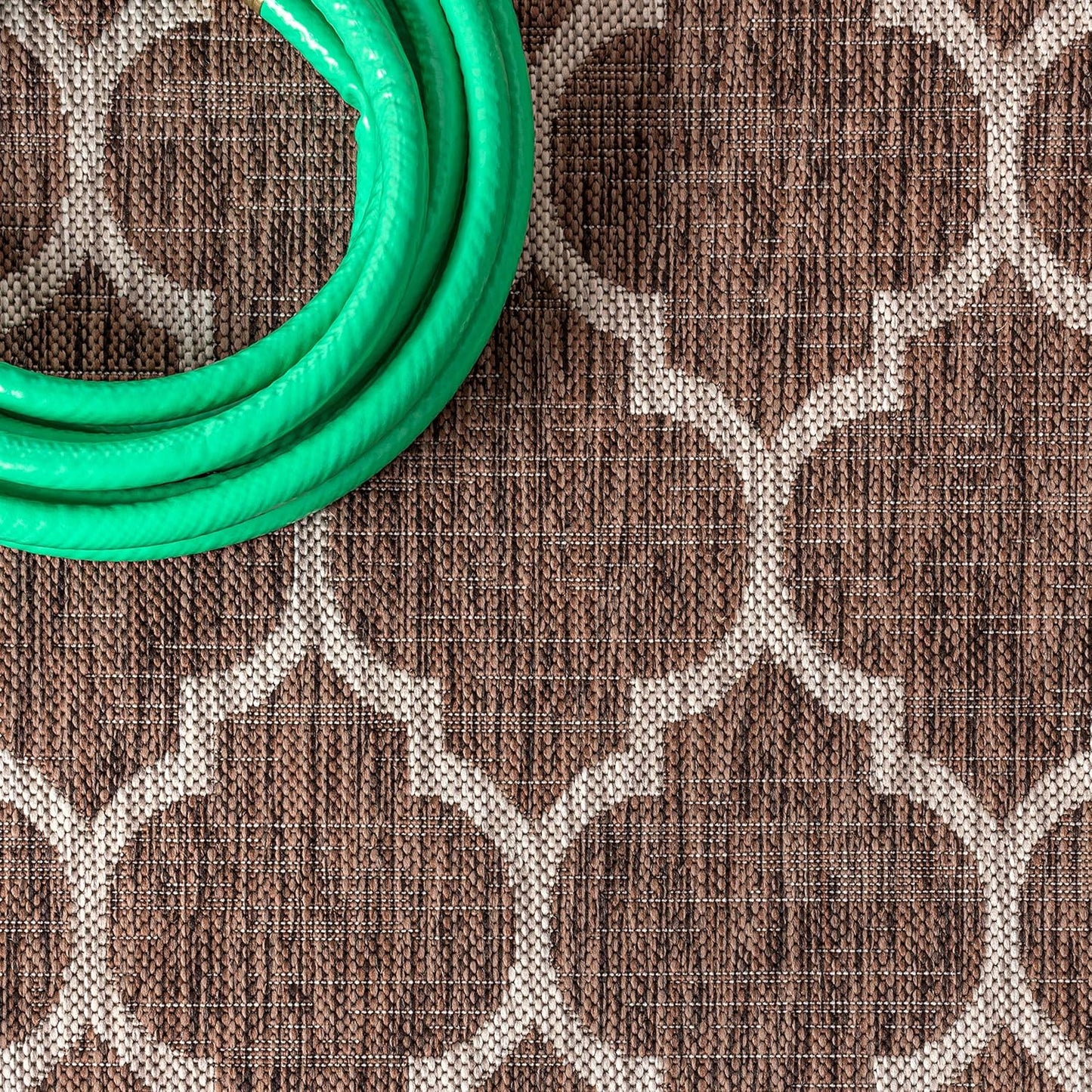 Eyely BMS109B-6SQ Santa Monica Trebol Moroccan Trellis Textured Weave, Pet Friendly, Non-Shedding, Stain Resistant, Easy-Cleaning, Espresso/Taupe, 6' Square, Indoor/Outdoor, Area Rug