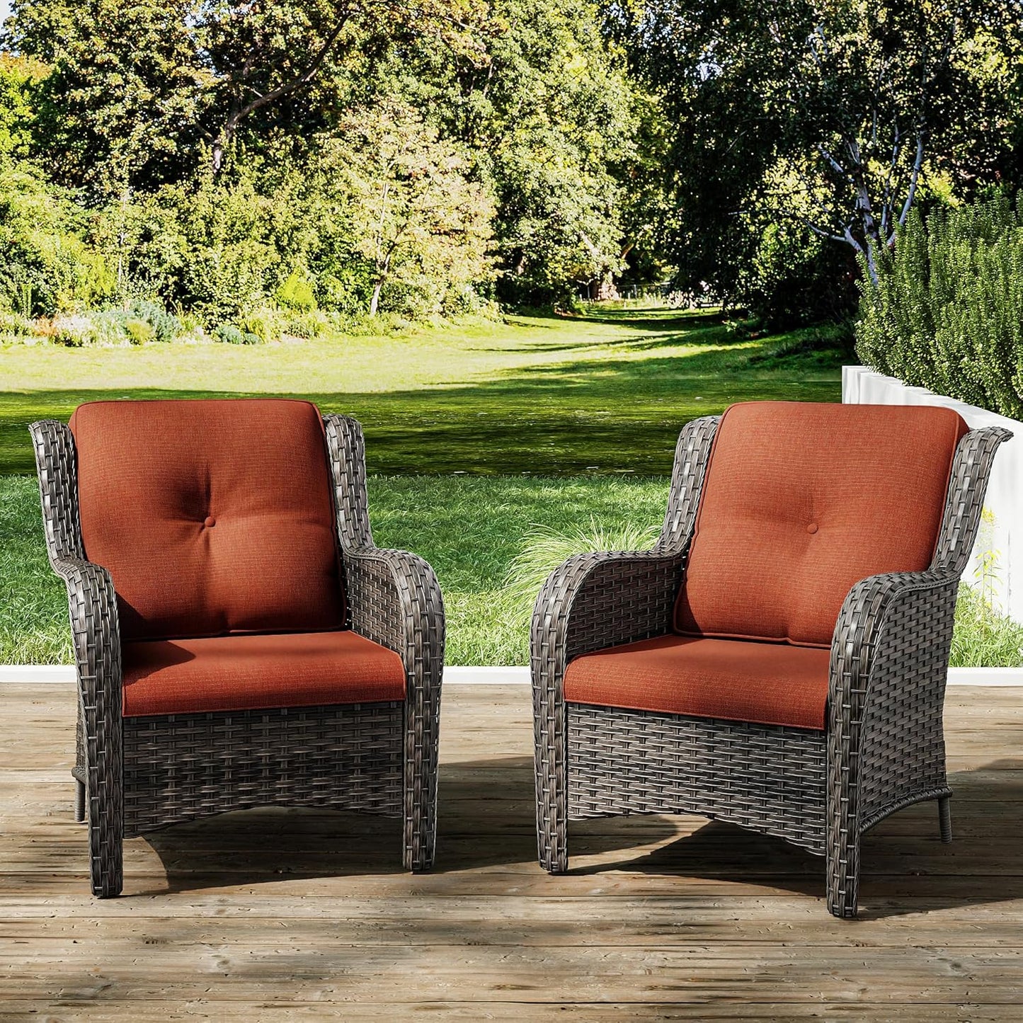 Joyside Outdoor Wicker Chair Rattan Patio Dining Chairs Set of 2 PE Wicker Patio Chairs with 4inch Seat Cushions Outdoor Patio Seating Chair for Garden, Backyard Deck(Mixed Grey/Orange)